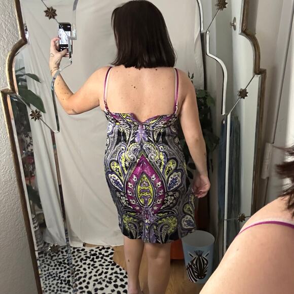 ICE V-Neck Paisley Satin Slip Mini Dress Purple Y2k - Picture 4 of 5